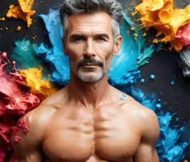 AI-generated abstract art of handsome men controlling swirling vortexes of colorful fluid and water in motion. Dynamic, surreal, vivid digital male art by Jeff Dupler.