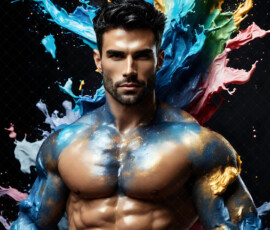 AI-generated abstract art of handsome men controlling swirling vortexes of colorful fluid and water in motion. Dynamic, surreal, vivid digital male art by Jeff Dupler.