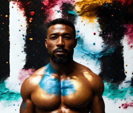 AI-generated abstract art of handsome men controlling swirling vortexes of colorful fluid and water in motion. Dynamic, surreal, vivid digital male art by Jeff Dupler.