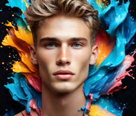 AI-generated abstract art of handsome men controlling swirling vortexes of colorful fluid and water in motion. Dynamic, surreal, vivid digital male art by Jeff Dupler.