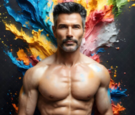 AI-generated abstract art of handsome men controlling swirling vortexes of colorful fluid and water in motion. Dynamic, surreal, vivid digital male art by Jeff Dupler.