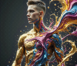 AI-generated abstract art of handsome men controlling swirling vortexes of colorful fluid and water in motion. Dynamic, surreal, vivid digital male art by Jeff Dupler.
