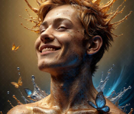 AI-generated abstract art of handsome men controlling swirling vortexes of colorful fluid and water in motion. Dynamic, surreal, vivid digital male art by Jeff Dupler.