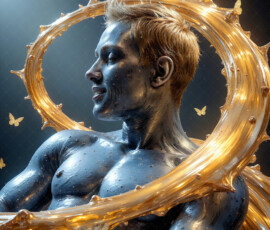 AI-generated abstract art of handsome men controlling swirling vortexes of colorful fluid and water in motion. Dynamic, surreal, vivid digital male art by Jeff Dupler.