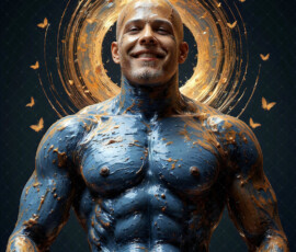 AI-generated abstract art of handsome men controlling swirling vortexes of colorful fluid and water in motion. Dynamic, surreal, vivid digital male art by Jeff Dupler.