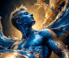 AI-generated abstract art of handsome men controlling swirling vortexes of colorful fluid and water in motion. Dynamic, surreal, vivid digital male art by Jeff Dupler.