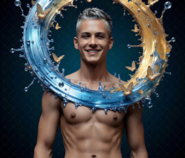 AI-generated abstract art of handsome men controlling swirling vortexes of colorful fluid and water in motion. Dynamic, surreal, vivid digital male art by Jeff Dupler.