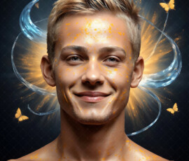 AI-generated abstract art of handsome men controlling swirling vortexes of colorful fluid and water in motion. Dynamic, surreal, vivid digital male art by Jeff Dupler.