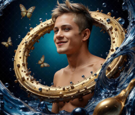AI-generated abstract art of handsome men controlling swirling vortexes of colorful fluid and water in motion. Dynamic, surreal, vivid digital male art by Jeff Dupler.