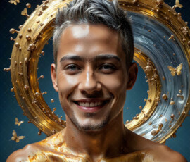 AI-generated abstract art of handsome men controlling swirling vortexes of colorful fluid and water in motion. Dynamic, surreal, vivid digital male art by Jeff Dupler.