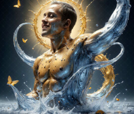 AI-generated abstract art of handsome men controlling swirling vortexes of colorful fluid and water in motion. Dynamic, surreal, vivid digital male art by Jeff Dupler.