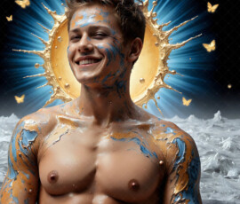 AI-generated abstract art of handsome men controlling swirling vortexes of colorful fluid and water in motion. Dynamic, surreal, vivid digital male art by Jeff Dupler.
