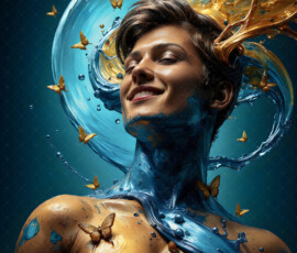 AI-generated abstract art of handsome men controlling swirling vortexes of colorful fluid and water in motion. Dynamic, surreal, vivid digital male art by Jeff Dupler.