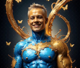 AI-generated abstract art of handsome men controlling swirling vortexes of colorful fluid and water in motion. Dynamic, surreal, vivid digital male art by Jeff Dupler.