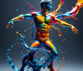 AI-generated abstract art of handsome men controlling swirling vortexes of colorful fluid and water in motion. Dynamic, surreal, vivid digital male art by Jeff Dupler.