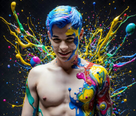 AI-generated abstract art of handsome men controlling swirling vortexes of colorful fluid and water in motion. Dynamic, surreal, vivid digital male art by Jeff Dupler.