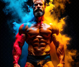 AI-generated abstract art of handsome men controlling swirling vortexes of colorful fluid and water in motion. Dynamic, surreal, vivid digital male art by Jeff Dupler.