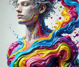 AI-generated abstract art of handsome men controlling swirling vortexes of colorful fluid and water in motion. Dynamic, surreal, vivid digital male art by Jeff Dupler.
