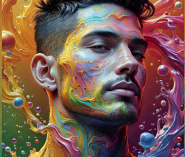 AI-generated abstract art of handsome men controlling swirling vortexes of colorful fluid and water in motion. Dynamic, surreal, vivid digital male art by Jeff Dupler.
