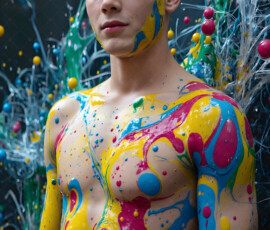 AI-generated abstract art of handsome men controlling swirling vortexes of colorful fluid and water in motion. Dynamic, surreal, vivid digital male art by Jeff Dupler.