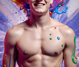 AI-generated abstract art of handsome men controlling swirling vortexes of colorful fluid and water in motion. Dynamic, surreal, vivid digital male art by Jeff Dupler.
