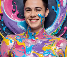 AI-generated abstract art of handsome men controlling swirling vortexes of colorful fluid and water in motion. Dynamic, surreal, vivid digital male art by Jeff Dupler.