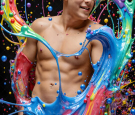 AI-generated abstract art of handsome men controlling swirling vortexes of colorful fluid and water in motion. Dynamic, surreal, vivid digital male art by Jeff Dupler.