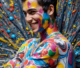 AI-generated abstract art of handsome men controlling swirling vortexes of colorful fluid and water in motion. Dynamic, surreal, vivid digital male art by Jeff Dupler.