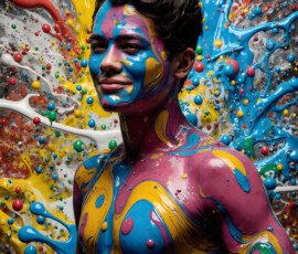 AI-generated abstract art of handsome men controlling swirling vortexes of colorful fluid and water in motion. Dynamic, surreal, vivid digital male art by Jeff Dupler.