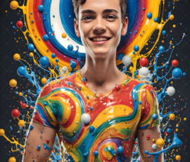 AI-generated abstract art of handsome men controlling swirling vortexes of colorful fluid and water in motion. Dynamic, surreal, vivid digital male art by Jeff Dupler.
