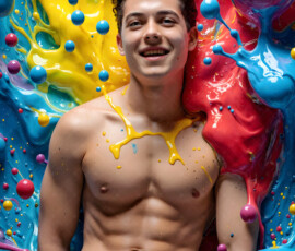 AI-generated abstract art of handsome men controlling swirling vortexes of colorful fluid and water in motion. Dynamic, surreal, vivid digital male art by Jeff Dupler.