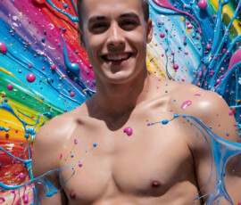AI-generated abstract art of handsome men controlling swirling vortexes of colorful fluid and water in motion. Dynamic, surreal, vivid digital male art by Jeff Dupler.