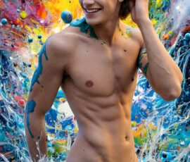 AI-generated abstract art of handsome men controlling swirling vortexes of colorful fluid and water in motion. Dynamic, surreal, vivid digital male art by Jeff Dupler.