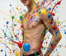 AI-generated abstract art of handsome men controlling swirling vortexes of colorful fluid and water in motion. Dynamic, surreal, vivid digital male art by Jeff Dupler.