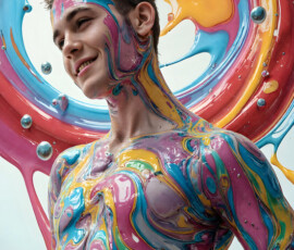 AI-generated abstract art of handsome men controlling swirling vortexes of colorful fluid and water in motion. Dynamic, surreal, vivid digital male art by Jeff Dupler.