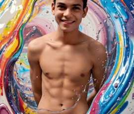 AI-generated abstract art of handsome men controlling swirling vortexes of colorful fluid and water in motion. Dynamic, surreal, vivid digital male art by Jeff Dupler.