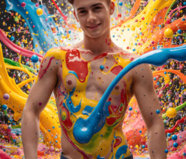 AI-generated abstract art of handsome men controlling swirling vortexes of colorful fluid and water in motion. Dynamic, surreal, vivid digital male art by Jeff Dupler.