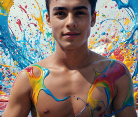 AI-generated abstract art of handsome men controlling swirling vortexes of colorful fluid and water in motion. Dynamic, surreal, vivid digital male art by Jeff Dupler.