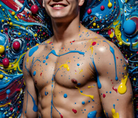 AI-generated abstract art of handsome men controlling swirling vortexes of colorful fluid and water in motion. Dynamic, surreal, vivid digital male art by Jeff Dupler.