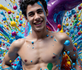 AI-generated abstract art of handsome men controlling swirling vortexes of colorful fluid and water in motion. Dynamic, surreal, vivid digital male art by Jeff Dupler.