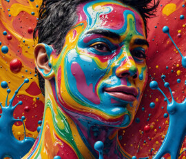 AI-generated abstract art of handsome men controlling swirling vortexes of colorful fluid and water in motion. Dynamic, surreal, vivid digital male art by Jeff Dupler.