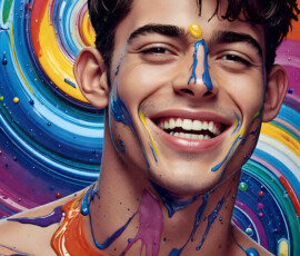 AI-generated abstract art of handsome men controlling swirling vortexes of colorful fluid and water in motion. Dynamic, surreal, vivid digital male art by Jeff Dupler.