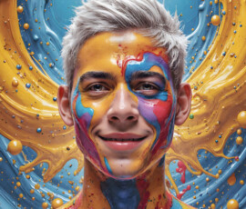 AI-generated abstract art of handsome men controlling swirling vortexes of colorful fluid and water in motion. Dynamic, surreal, vivid digital male art by Jeff Dupler.