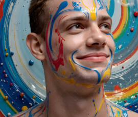 AI-generated abstract art of handsome men controlling swirling vortexes of colorful fluid and water in motion. Dynamic, surreal, vivid digital male art by Jeff Dupler.