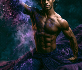 AI-generated abstract art of handsome men controlling swirling vortexes of colorful fluid and water in motion. Dynamic, surreal, vivid digital male art by Jeff Dupler.