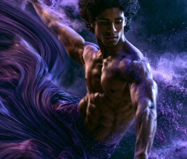 AI-generated abstract art of handsome men controlling swirling vortexes of colorful fluid and water in motion. Dynamic, surreal, vivid digital male art by Jeff Dupler.
