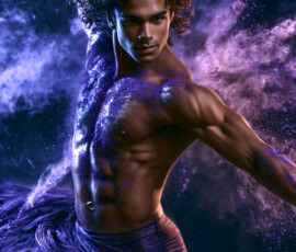 AI-generated abstract art of handsome men controlling swirling vortexes of colorful fluid and water in motion. Dynamic, surreal, vivid digital male art by Jeff Dupler.