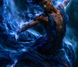 AI-generated abstract art of handsome men controlling swirling vortexes of colorful fluid and water in motion. Dynamic, surreal, vivid digital male art by Jeff Dupler.