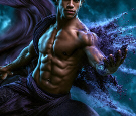 AI-generated abstract art of handsome men controlling swirling vortexes of colorful fluid and water in motion. Dynamic, surreal, vivid digital male art by Jeff Dupler.