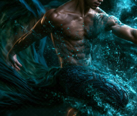 AI-generated abstract art of handsome men controlling swirling vortexes of colorful fluid and water in motion. Dynamic, surreal, vivid digital male art by Jeff Dupler.